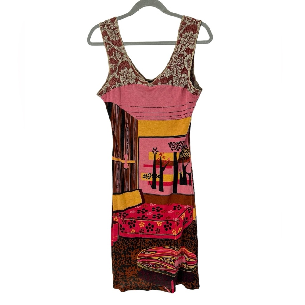 Custo, Barcelona vintage Y2K printed Modal blend sleeveless midi dress Sz 3 US M